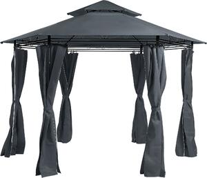 BELIANI Padiglione da giardino grigio scuro tende in tessuto struttura metallica nera 350 cm ovale UV e impermeabile