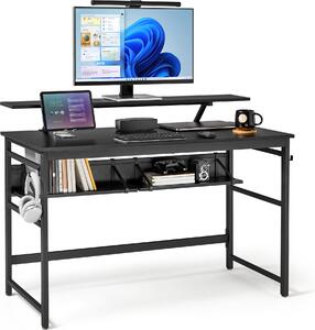 Scrivania Mondeer Scrivania per computer con supporto per monitor e 2 ripiani Scrivania ad angolo Scrivania per ufficio Scrivania da lavoro 120 x 90 x 60 cm Nero