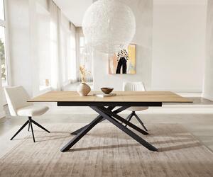 Tavolo da pranzo DELIFE Edge 180-220x100 in Vetroceramica Laminam® Sabbia color rovere con struttura a croce rettangolo nero allungabile
