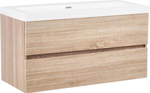 BELIANI Mobile da bagno a parete con lavabo, MDF marrone chiaro, 100 x 46 cm, con 2 cassetti, spazio contenitivo, stile moderno, bagno