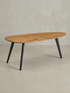 Tavolino in legno massello di acacia, forma moderna a fagiolo, robuste gambe in metallo. 110x60x45 cm | Kadima Design