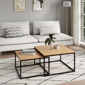 Set di 2 tavolini quadrati bianchi in legno, tavolino da salotto, set di tavolini 2 in 1 con struttura in metallo per soggiorno, ufficio, loft, design TWIN