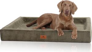 Lettino ortopedico per cani Knuffelwuff in velluto a coste con carattere intrecciato a mano Santiago M-L 85 x 65 cm Khaki
