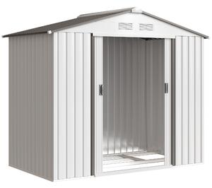 Outsunny Casetta Porta Utensili in Acciaio, Capanno da Giardino con Porte Scorrevoli, 213x130x185 cm, Bianco|Aosom
