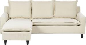 BELIANI Divano angolare in tessuto beige chiaro rivestito con gambe in legno scuro lato destro con cuscini