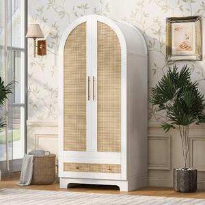 Armadio Merax con cassetti e ripiani, armadio da ingresso con ante a doppia porta e aspetto rattan, armadio moderno per la camera da letto, stile naturale