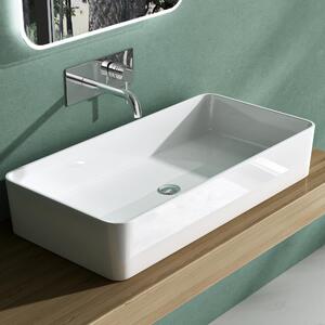 Mai & Mai lavabo da appoggio WDH: 80x40x15cm Lavabo in fusione minerale bianca lucida senza foro per rubinetto Col102