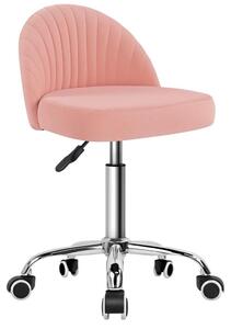 Sedia da ufficio girevole con rivestimento in velluto, regolabile in altezza, con schienale, color rosa, ideale per una toeletta