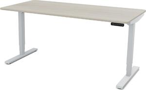 Scrivania ASSMANN regolabile elettricamente in altezza Y-Line Curved quercia polare alluminio bianco, 160x70cm, funzione memoria, funzione motore a 2 ripiegamenti