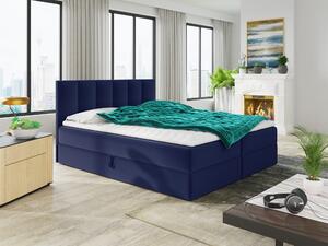 Letto boxspring Star con topper, materasso Bonell e 2 cassetti, letto matrimoniale, letto imbottito, letto (blu scuro (Kronos 09), 180 x 200 cm)