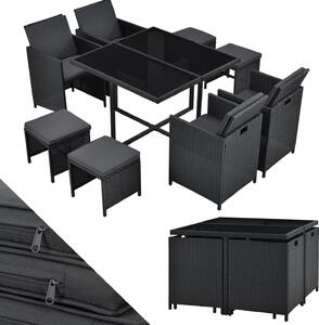 Juskys gruppo di sedute in polyrattan Baracoa L 9 pezzi resistenti alle intemperie e impilabili - set di mobili da giardino con 4 sedie, 4 sgabelli e tavolo per giardino e terrazza