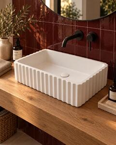 Lavabo 50x30 cannettato rettangolare da appoggio in cemento bianco opaco Atene