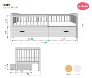 Letto per bambini con barriera TEDDY - bianco - letto + spazio di archiviazione 160x70 cm