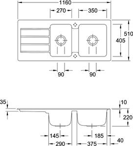 Lavello da cucina Villeroy&Boch, lavello da cucina Architectura 80 Graphite CeramicPlus 1160x510mm, larghezza base 80cm