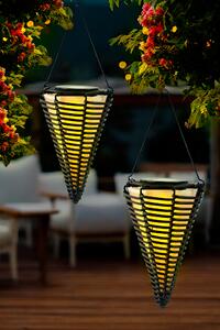 Set di 2 luci solari a sospensione a LED per esterni in look rattan con luce bianca calda e tremolante Lampade solari a sospensione ad alimentazione solare Resistenti alle intemperie e senza fili per giardino, balcone e terrazza