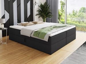 Letto boxspring Base con 2 cassetti - Letto matrimoniale con materasso Bonell e topper, letto imbottito, letto indipendente (nero (Inari 100), 180 x 200 cm)