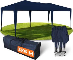 Gazebo pieghevole Kronenburg 3x6 m impermeabile - gazebo da giardino, tenda da festa stabile, protezione UV 50+ senza pannelli laterali - blu