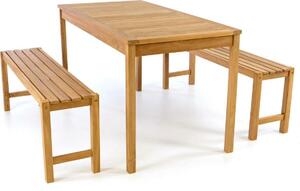 Set di mobili da giardino VCM 3 pezzi | gruppo di sedute naturale | set da giardino | tavolo da giardino con panca 135 cm