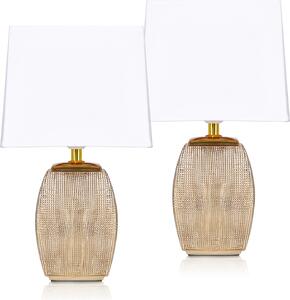 Set di 2 lampade da tavolo o da comodino BRUBAKER 38 cm lampade dorate basi in Vetroceramica oro e paralumi in cotone bianco
