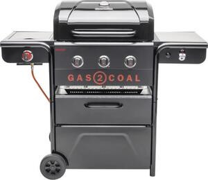 Gas2Coal 2.0 330 Special Edition Grill ibrido a 3+1 bruciatori, vassoio per la carbonella brevettato, bruciatore a 900 °C e piastra supplementare, nero