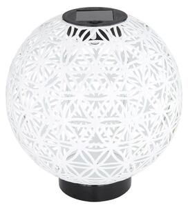 Lampada solare a LED, forma sferica, realizzata in cemento, colore bianco-grigio, con dettagli neri, diametro 20 cm