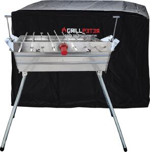 Mangal Ararat in acciaio inossidabile da 2 mm, griglia per shashlik con 9 spiedini rotanti, coperchio e motore