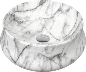 Lavabo in Vetroceramica bianco effetto marmo, rotondo, 400 x 400 x 140 mm
