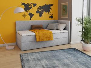Letto boxspring Flame con contenitore - Letto singolo con materasso Bonell e topper, letto imbottito, sponda universale, letto, camera da letto, camera dei bambini (Grigio (Paros 05), 100 x 200 cm)