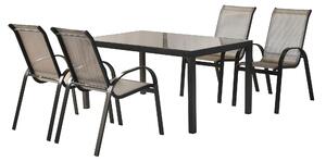 Set di mobili da giardino Merxx Amalfi grafite 5 pezzi, 4 sedie impilabili, 1 tavolo 150 x 90 cm - alluminio/tessuto