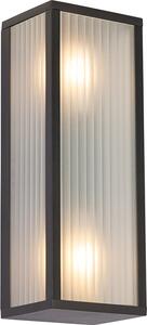 Lampada da parete nera con vetro a coste, a 2 luci, IP44, Charlois