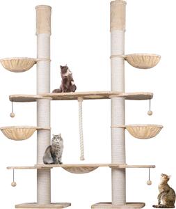 HAPPYPET Tiragraffi XXL per gatti di taglia grande - paradiso di sisal e attività 2 in 1 con tenditore a soffitto 280 cm di altezza | peluche premium