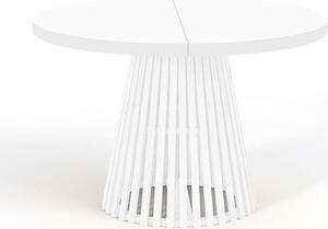 Tavolo da pranzo rotondo bianco DOVER, 110/210 cm, allungabile, con listelli, stile industriale/loft