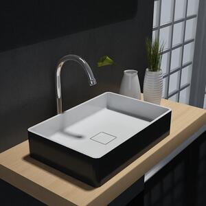 Lavabo da appoggio PB2011B Aqua - Fusione minerale - con coperchio di scarico, Lavabo in fusione minerale:Nero/Bianco opaco