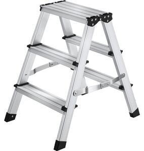 Tectake® Scala a pioli in alluminio, bilaterale, con 3 gradini, pieghevole, capacità di carico 150 kg