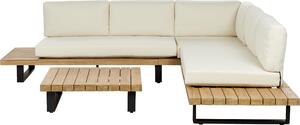 BELIANI Set di divani angolari Set da giardino bianco crema e legno chiaro Divano basso a 5 posti con tavolino