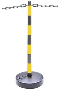 Palo per barriera a catena, base in plastica riempibile, paletto in plastica, nero/giallo, altezza 870 mm, diametro 40 mm, 1,5 kg