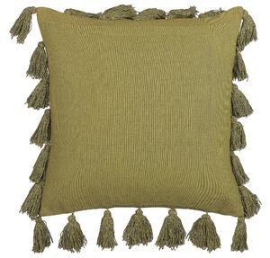 Set di 2 cuscini decorativi cotone verde oliva 45 x 45 cm con nappe accessori moderni per l'arredamento boho Beliani