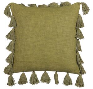 Cuscino decorativo cotone verde 45 x 45 cm con nappe moderno boho decor accessori Beliani