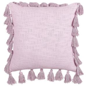 Cuscino decorativo cotone rosa 45 x 45 cm con nappe moderno boho decor accessori Beliani