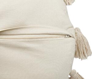 Set di 2 cuscini decorativi cotone beige 45 cm rotondi con nappe accessori decorativi moderni boho Beliani