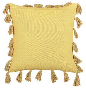 Cuscino decorativo cotone giallo 45 x 45 cm con nappe moderni boho decor accessori Beliani