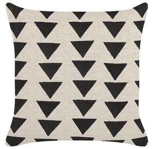 Cuscino decorativo cotone beige e nero 45 x 45 cm motivo geometrico triangolare realizzato a mano fodera rimovibile con imbottitura Beliani