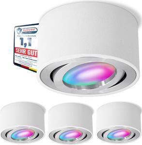 SSC-LUXon set di 4 faretti da superficie CELI-1WM bianco piatto orientabili con WiFi LED RGB+ Smart - faretti da soffitto compatibili con Alexa, Siri e Google