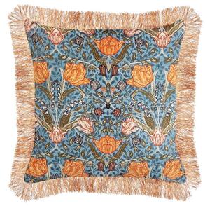 Cuscino decorativo blu arancio cotone 45 x 45 cm cotone motivo fiore frange moderno glamour decor Beliani