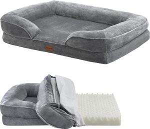 Letto per cani Juskys Sheena L ortopedico, lavabile e antiscivolo - 98 x 70 x 17 cm - divano per cani soffice per cani di taglia media grigio - letto per animali divano per cani