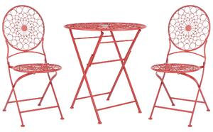 BELIANI Set bistrot da giardino rosso in metallo pieghevole 2 sedie tavolo all'aperto resistente alla ruggine UV stile francese retrò