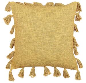 Set di 2 cuscini decorativi cotone giallo 45 x 45 cm con nappe accessori moderni per l'arredamento boho Beliani