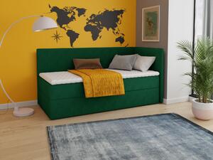 Letto boxspring Flame con contenitore - Letto singolo con materasso Bonell e topper, letto imbottito, sponda universale, letto, camera da letto, cameretta (Verde (Kronos 19), 100 x 200 cm)