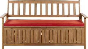 BELIANI Panca da giardino in legno di acacia 160 cm con cuscino rosso 3 posti stile rustico esterno