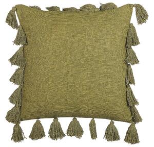 Set di 2 cuscini decorativi cotone verde oliva 45 x 45 cm con nappe accessori moderni per l'arredamento boho Beliani